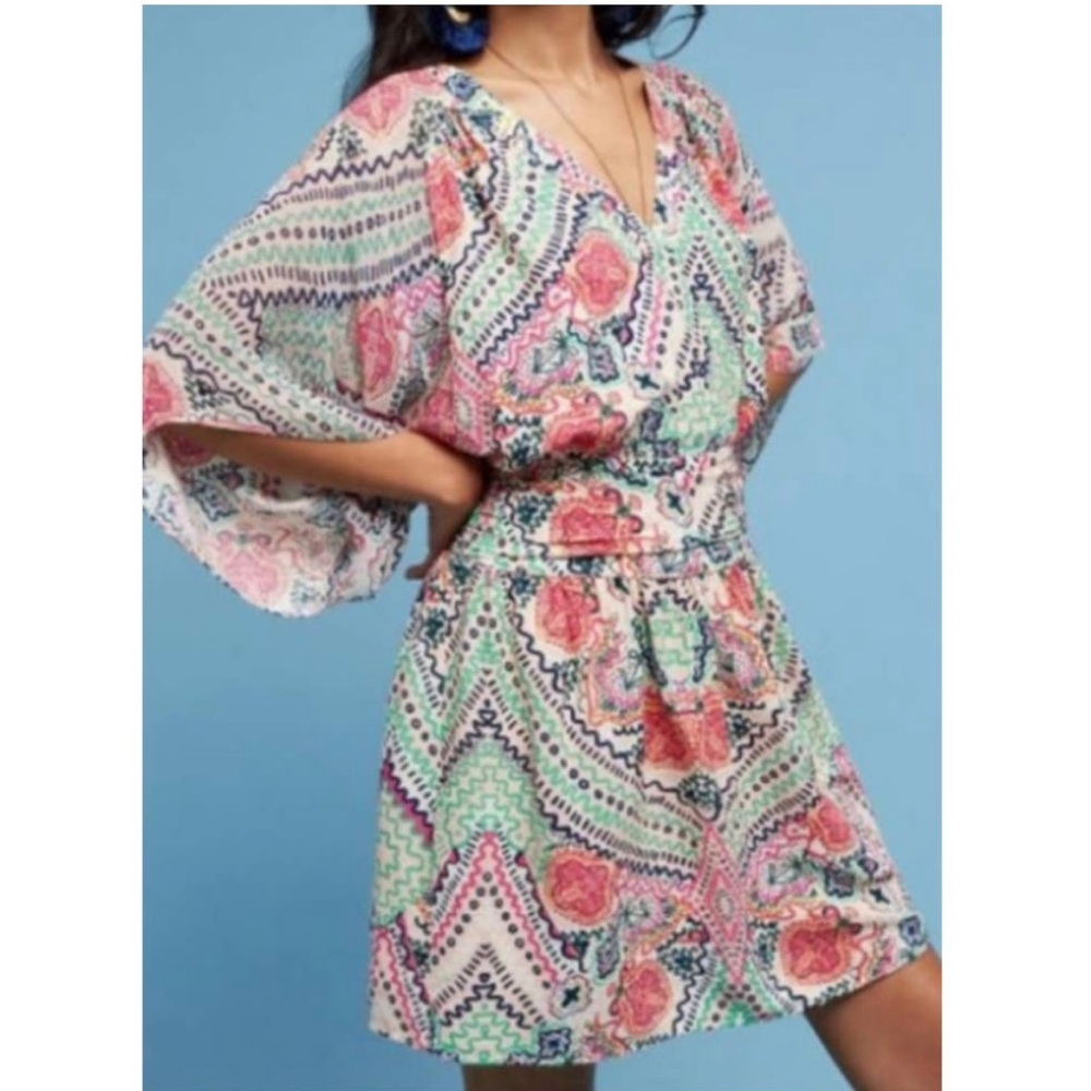 Anthropologie Maeve Siya Kimono Multicolor
Abstract Floral Print Boho Dress Sz 6